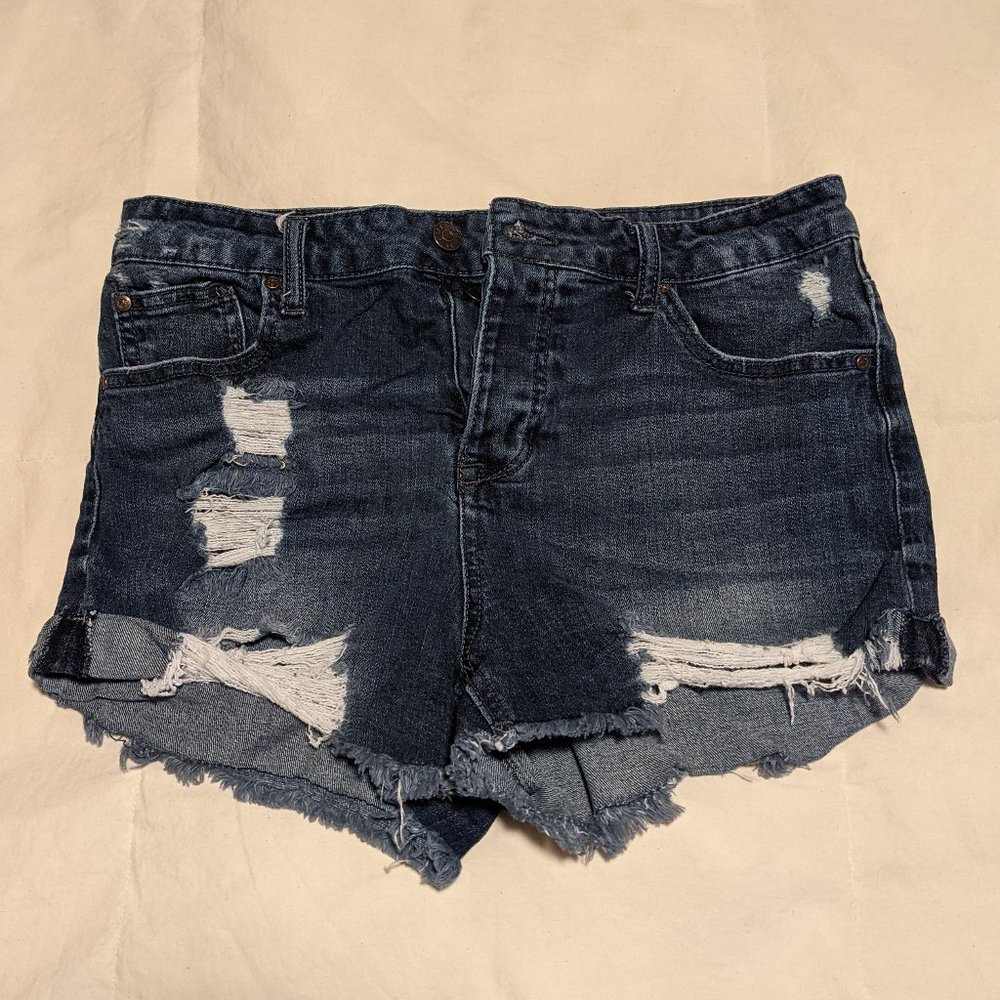 Celebrity Pink distressed dark blue wash denim shorts size 11
